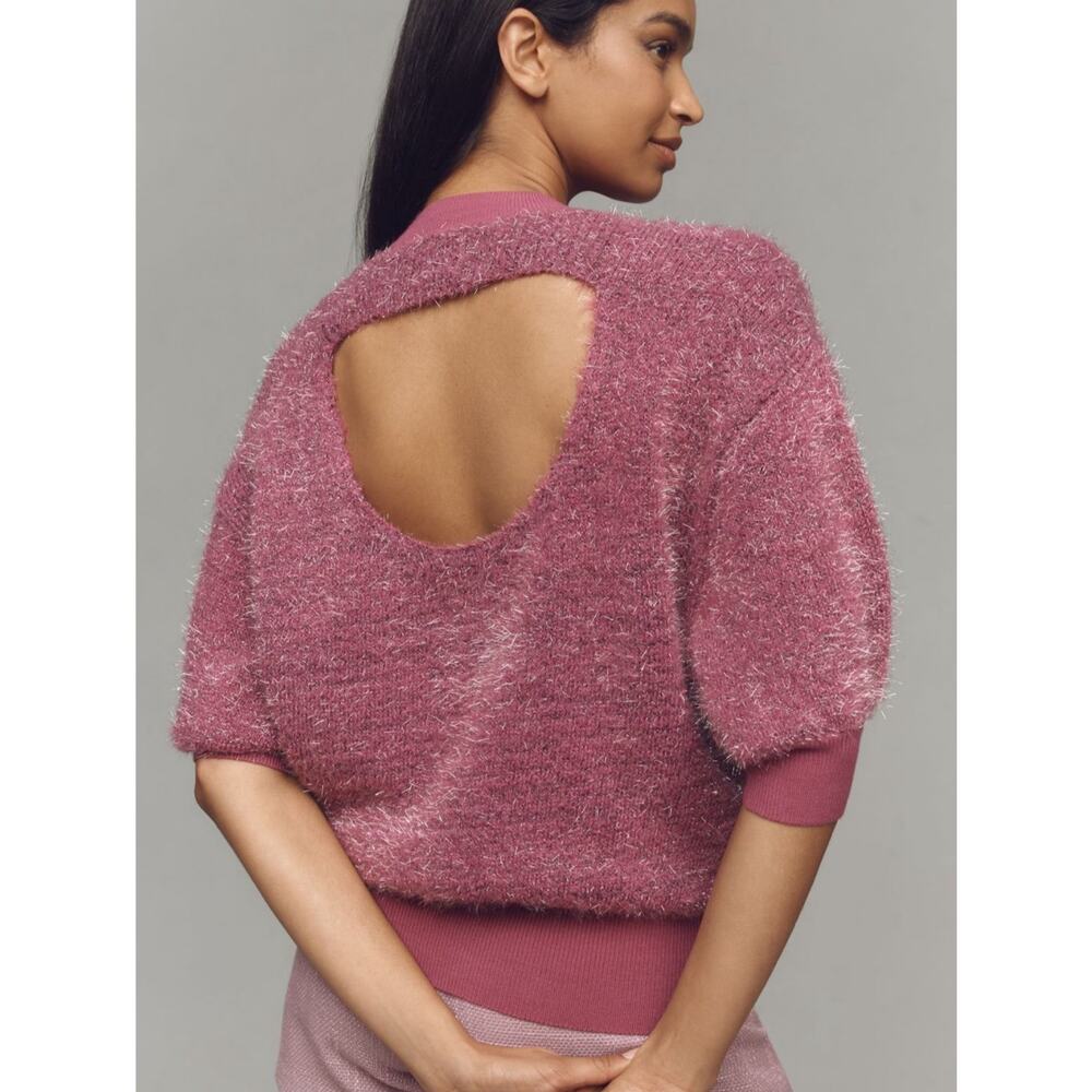 Anthropologie Maeve Violetta Tinsel Sweater Open Back NEW Size XS
